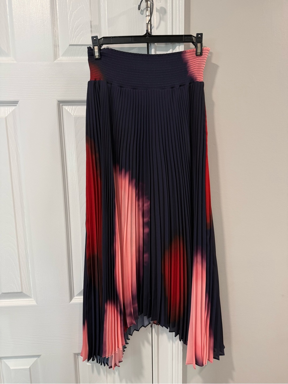 A.L.C. Navy Pleated Midi Skirt with Red and Pink Tie-Dye Accents - Picture 3 of 3